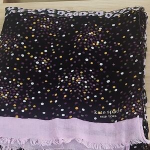 Kate Spade Black and Purple Dot Scarf with Pink Fringe